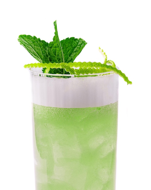 Summer foam cocktail decorated with mint