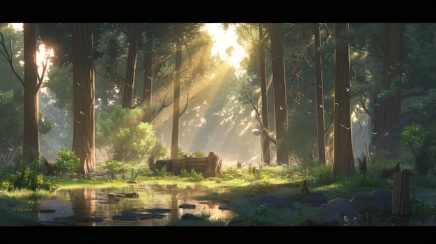 Summer forest background Illustration AI GenerativexA