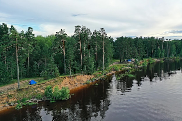 summer forest top view drone, background green trees panorama landscape