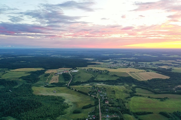 summer forest top view drone, background green trees panorama landscape