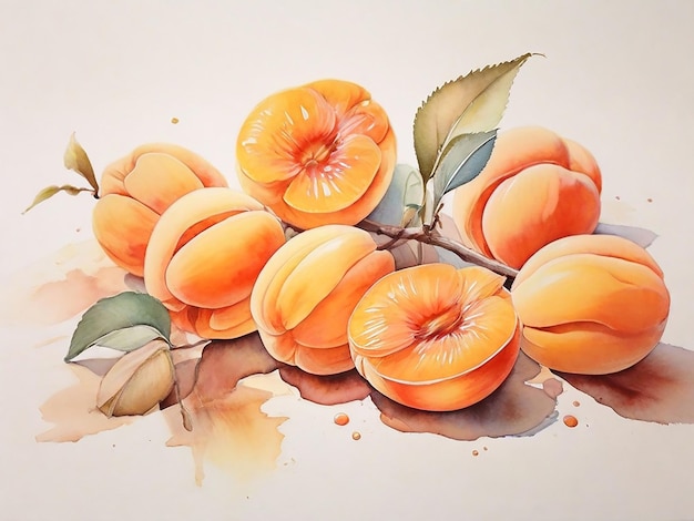 Photo summer fruit apricot watercolor generative ai