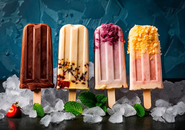 Summer fruit ice lolly popcicle on a dark background ai generated