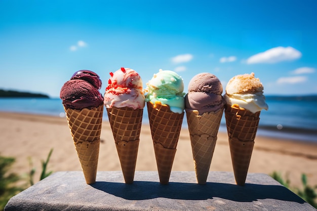 Summer Fun Ice Cream Cones by the Beach