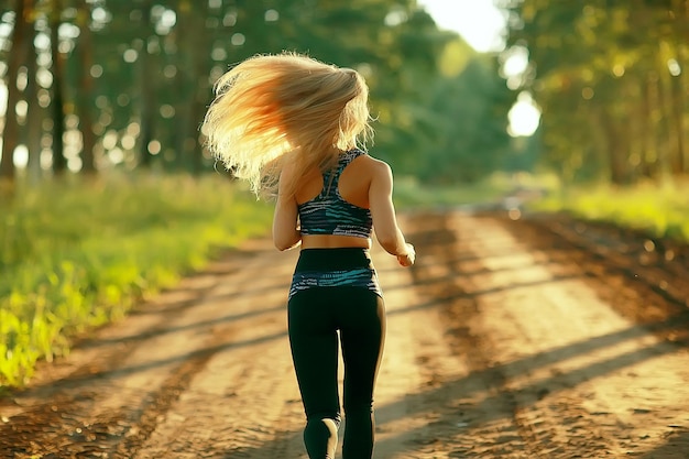 summer girl running nature / young adult athletic slender girl jogging, nature, freshness beauty summer