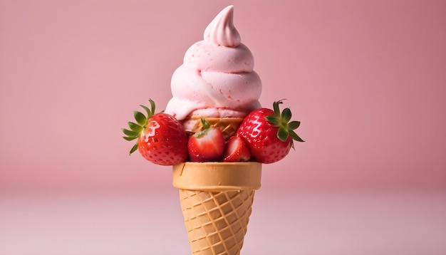 Summer gourmet dessert fresh strawberry ice cream sundae