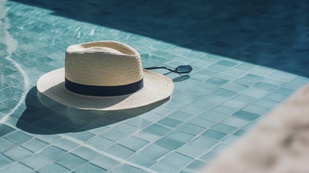 Summer hat and pool Illustration AI GenerativexA