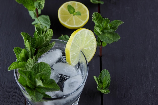 Summer healthy lemonade cocktails of citrus infused water or mojitos with lime lemon orange ice and mint Homemade refreshing lemonade with citrus slices Closeup