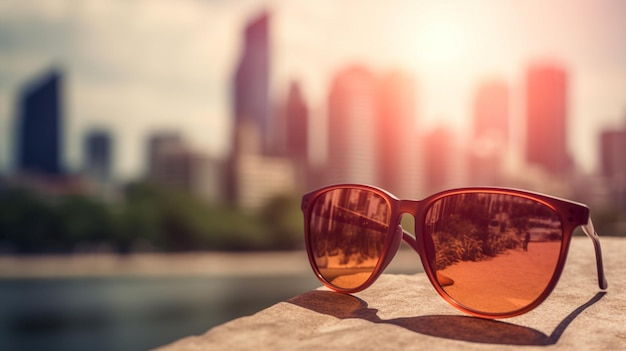 Summer heat wave in the city and blur background