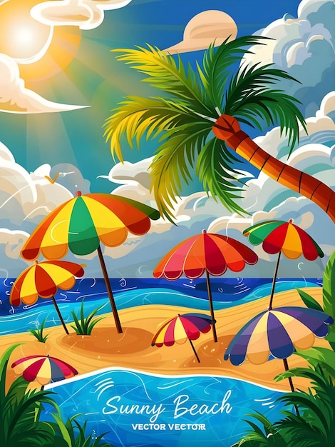 Summer Holiday Illustration with Beach