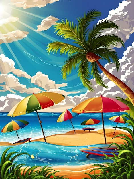 Summer Holiday Illustration with Beach