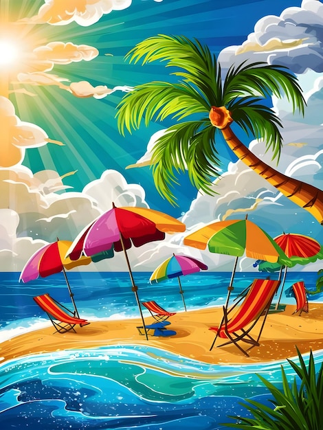 Summer Holiday Illustration with Beach