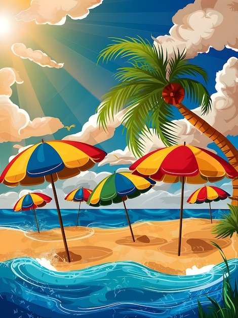 Summer Holiday Illustration with Beach