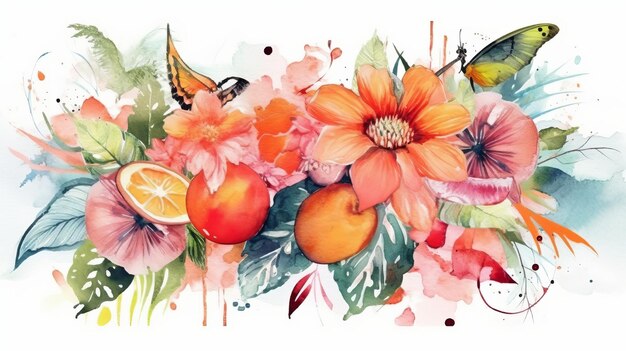 Summer the hottest season watercolor style white background Generative AI