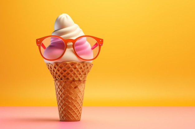 Summer ice cream cone wearing sunglasses generative ai