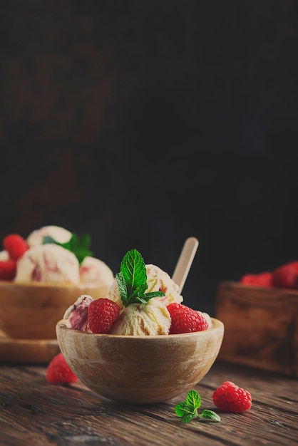 Summer ice cream with raspberry