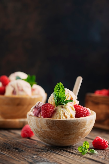 Summer ice cream with raspberry