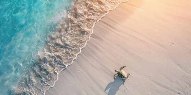 Summer illustration with little turtle on a beach