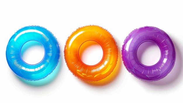 Photo summer inflatable ring set isolated on white background floaters swimming rubber round toy