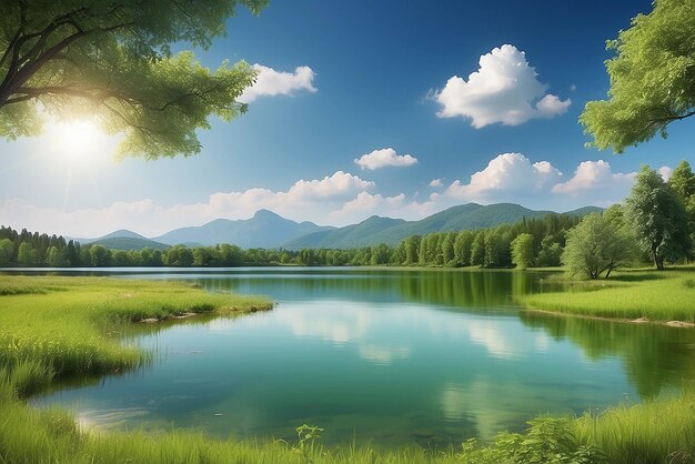 Summer lake on green natur landscape