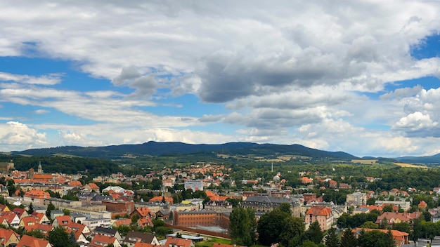 Summer landscape fields and mountains from above Poland Klodzko