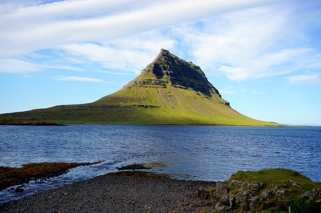 Summer landscape of Kirkjufell mountain in Iceland.