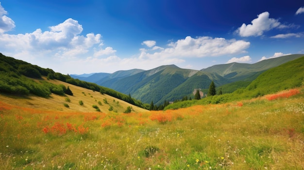 Summer landscape in mountains and the blue sky generative ai