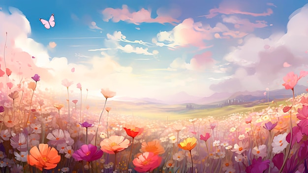 Summer landscape with meadow flowers and grass Generative AI