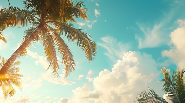 Summer landscape with palm trees along the tropical coast against the blue sky with Generative AI