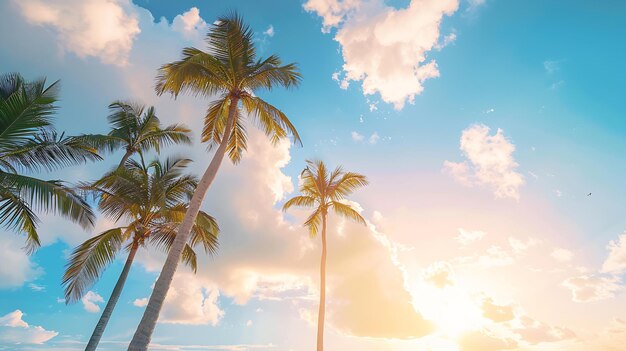 Summer landscape with palm trees along the tropical coast against the blue sky with Generative AI