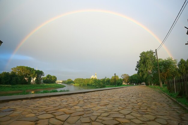 summer landscape with a rainbow