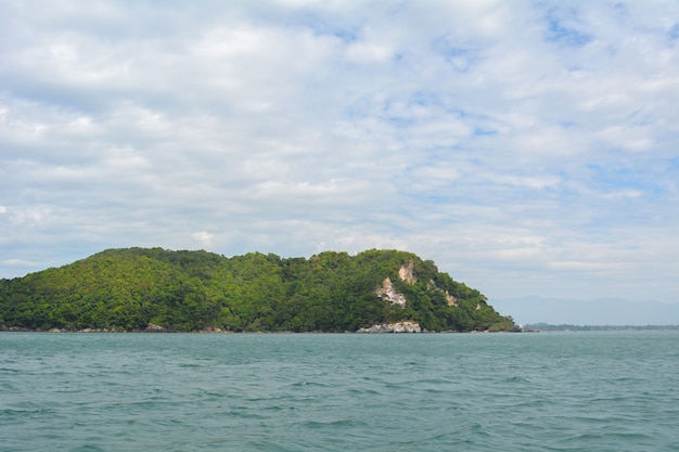 Summer landscape with sea and mountain range with sky