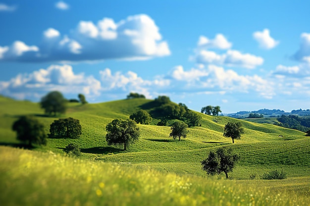 Summer landscape with trees on the hillside Tuscany Italy