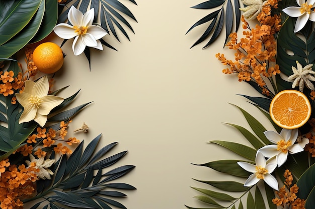 Summer leaves background with a variety of foliage in warm tones with text space