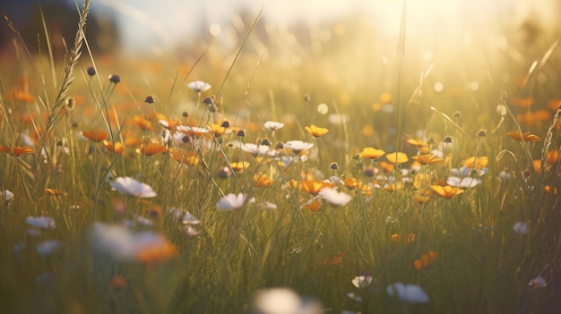 Summer meadow background Illustration AI GenerativexA