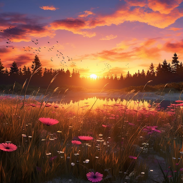 Summer Meadow Serenity Nature Beauty at Sunset