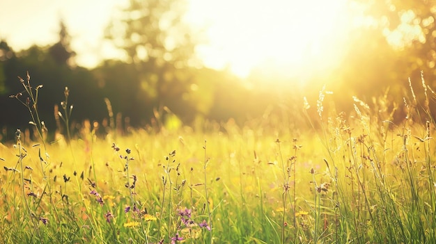 Summer Meadow Sunset with Wildflowers and Sunbeams