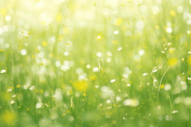 Photo summer meadow with green grass and yellow flowers soft focus