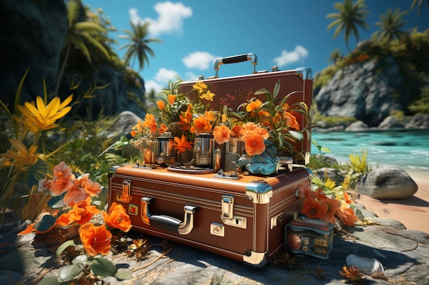 summer memories in suitcase travel concept