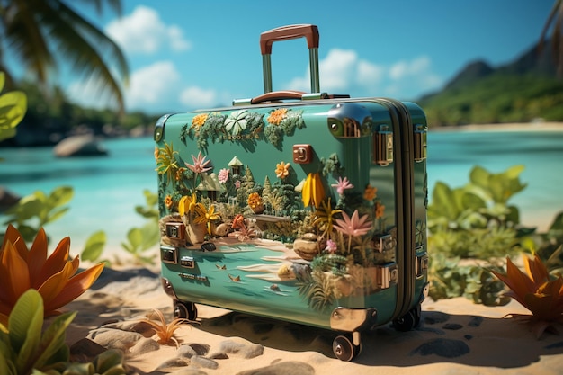 summer memories in suitcase travel concept