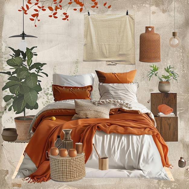 summer mood orange bedroom for video call