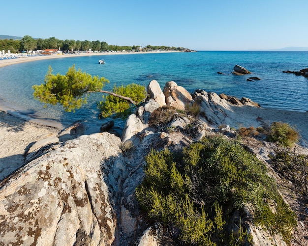 Summer morning Platanitsi beach on Sithonia Peninsula (Chalcidice, Greece).