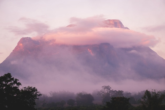 Summer mountain hills landscape sunset in North of Thailand