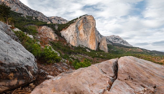 Summer Mountain Landscape with big peaks of Crimean mountains. Shaan Kaya peak