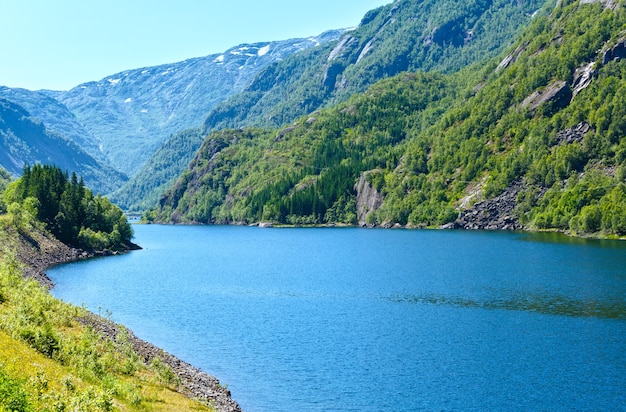 Summer mountain Suldalsvatn lake landscape