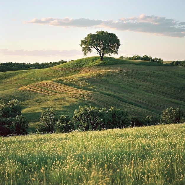 Summer Natural Landscape Field Meadow and Tree