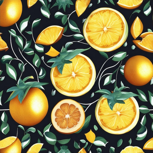 summer oranges colorful fruit background with green leaves