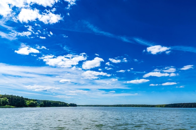 Summer panorama landscape with a Volga river View from the boat