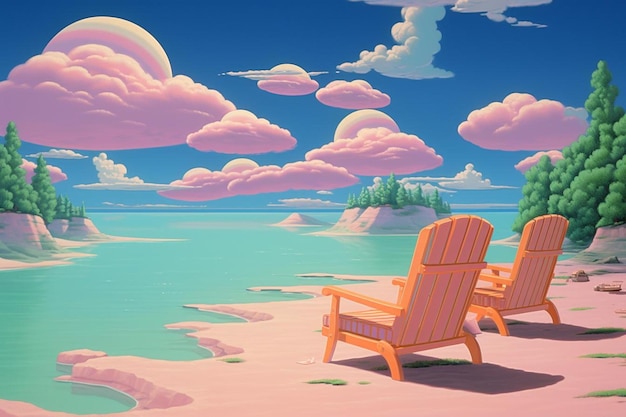 Summer Pastel Beach Scene