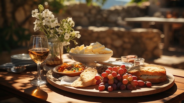 Summer Picnic in a French Village Provence Real Fruits French Cheese and Wine in Soft Light 8K