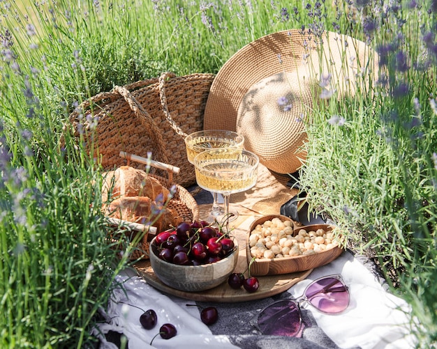 Summer picnic on a lavender field